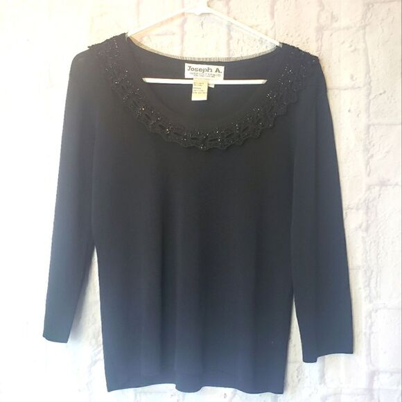 JOSEPH A. Crochet & Beaded Neckline Sweater - Picture 1 of 8